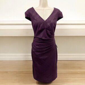 Adrianna Papell Purple V-Neck Ruched Sheath Dress Size 10